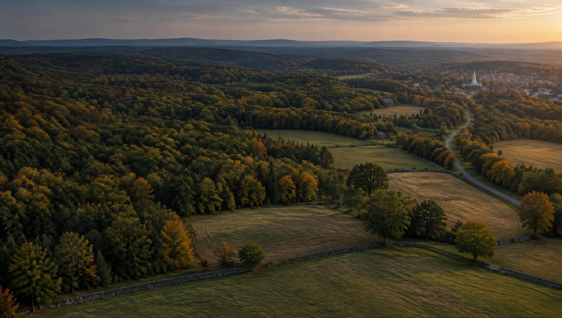 Aerial view of a wooded land parcel with an open clearing